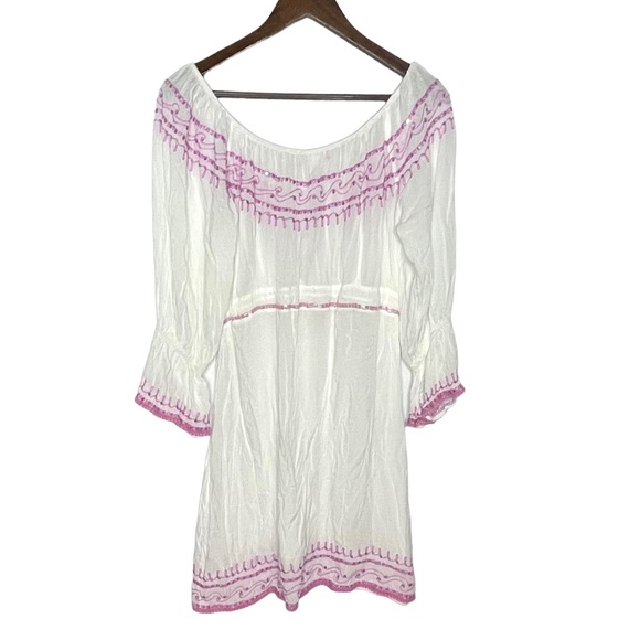 CHACH white/pink Beaded Sequin Embroidered CoverUp XL - Picture 8 of 16